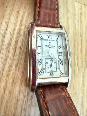 Festina ladies rectangular silver tone watch NEW BATTERY